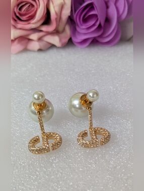 Dior Tribal Earrings CD logo embedded with pearls and crystals